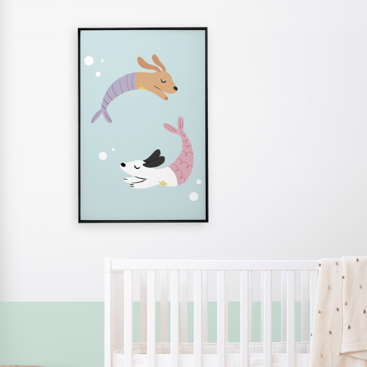 Quadro Decorativo Cachorros Sereias | Luana Estela - Meu Rodapé