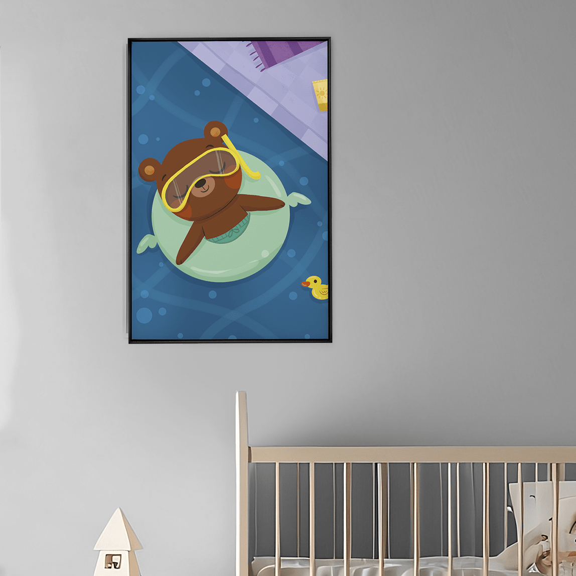 Quadro Decorativo Urso na Piscina | Luana Estela - Meu Rodapé